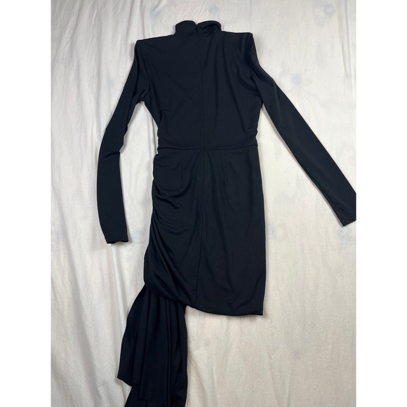 Ronny Kobo Renaldo Black Ruched Asymmetrical Drape Mock Neck Mini Dress L - Picture 8 of 9